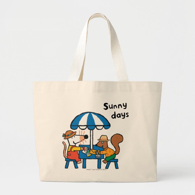 Bolsa Tote Grande Maisy escreve cartão sob o guarda-chuva azul (Frente)