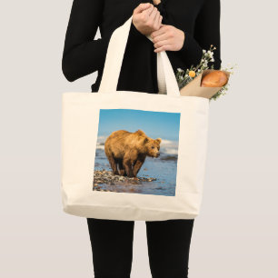Bolsa Tote Grande Mamãe urso observando seus dois filhos