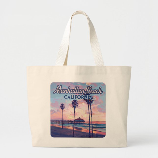 Bolsa Tote Grande Manhattan Beach California Los Angeles Retro (Frente)