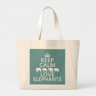 Bolsa Tote Grande Mantenha a calma e ame elefantes (as cores