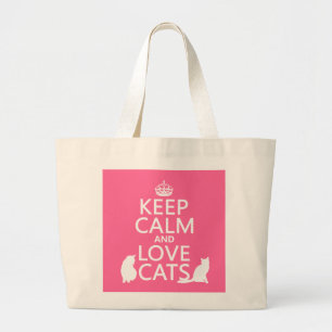 Bolsa Tote Grande Mantenha a calma e ame gatos