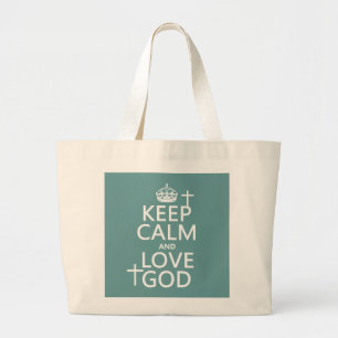 Bolsa Tote Grande Mantenha a calma e ame o deus - todas as cores