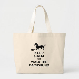 Bolsa Tote Grande Mantenha a calma e ande o Dachshund - Doxie bonito
