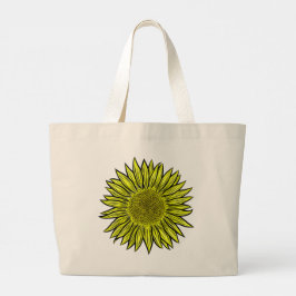 Bolsa Tote Grande Mão De Girassol Amarelo Amarelo Floral Desenhada
