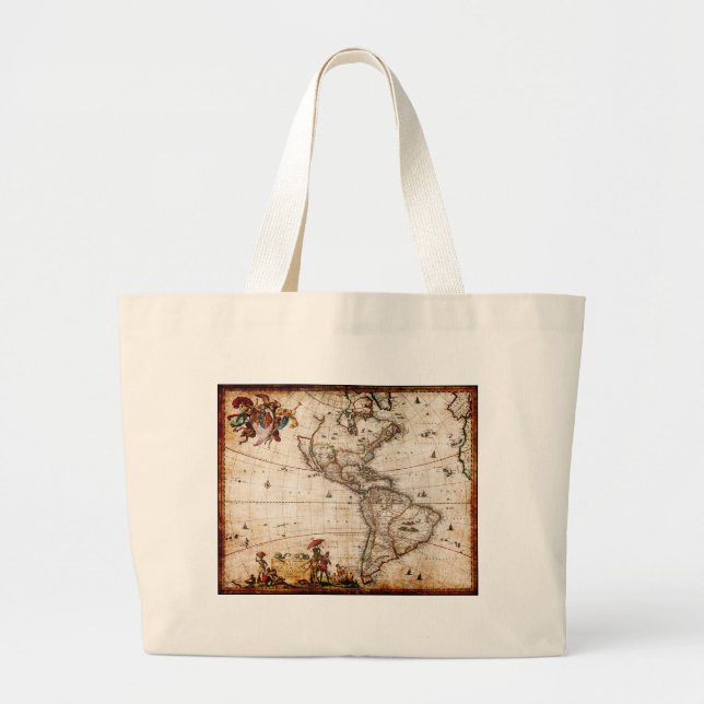 Bolsa Tote Grande Mapa Antigo do Continente Americano (Frente)