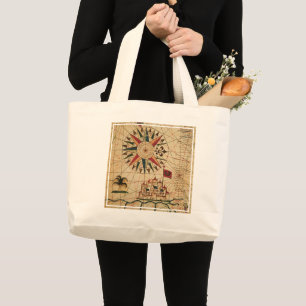 Bolsa Tote Grande Mapa da carta   de Portolan do Cairo, Egipto