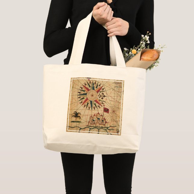 Bolsa Tote Grande Mapa da carta | de Portolan do Cairo, Egipto (Frente (produto))
