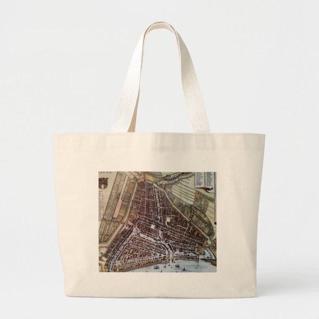 Bolsa Tote Grande Mapa da cidade de réplica de Roterdão 1652 (Frente)