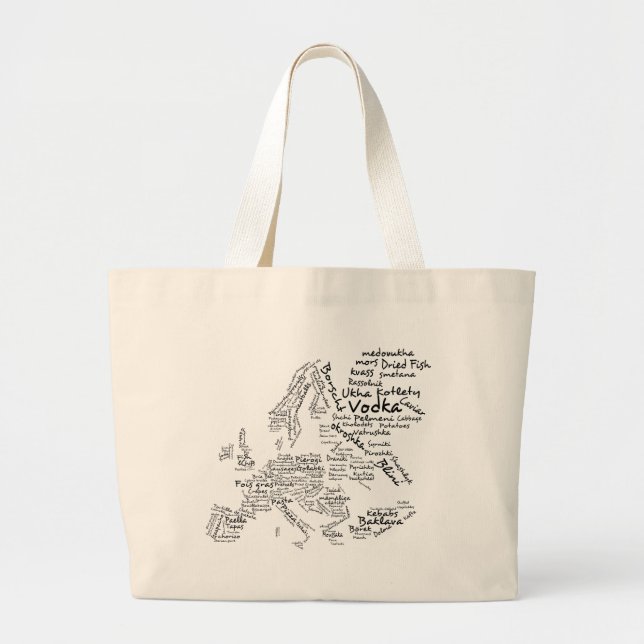 Bolsa Tote Grande Mapa da comida de Europa (Frente)