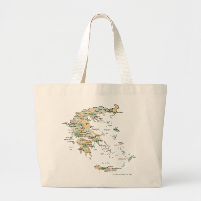 Bolsa Tote Grande Mapa das Ilhas Gregas  (Frente)