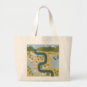 Bolsa Tote Grande mapa de viagem de férias do cenário de cartoon na