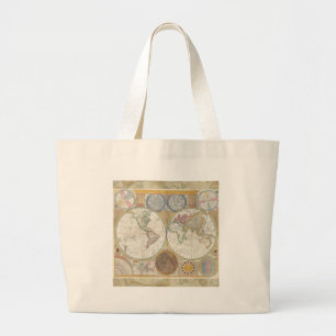 Bolsa Tote Grande Mapa de Viagem Mundial Geografia Antiga Vintage