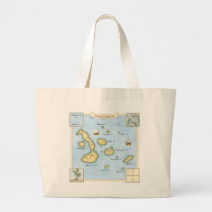 Bolsa Tote Grande Mapa do Arquipélago de Galápagos com Navios à Nave