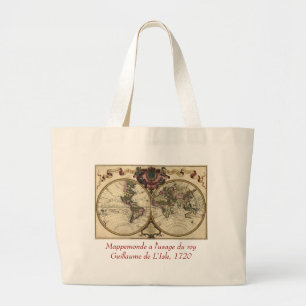 Bolsa Tote Grande Mapa do mundo antigo por Guilherme de L'Isle, 1720