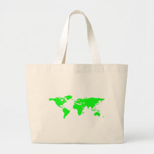 Bolsa Tote Grande Mapa do Mundo Branco Verde