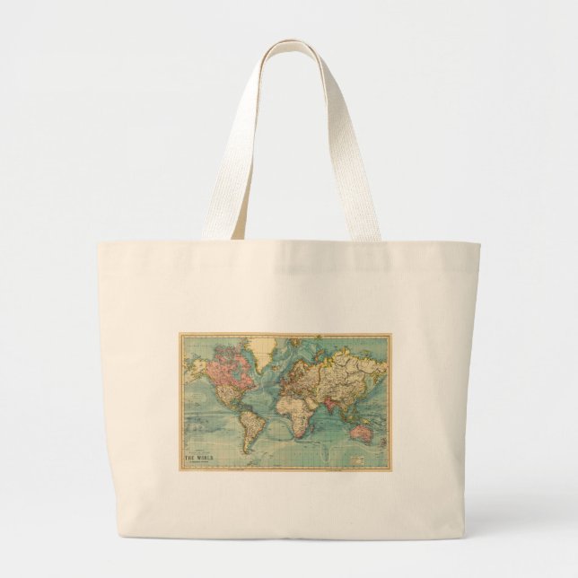 Bolsa Tote Grande Mapa do Mundo Vintage (Frente)