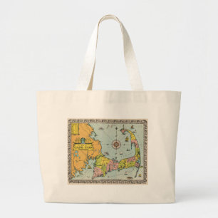 Bolsa Tote Grande Mapa do vintage de Cape Cod