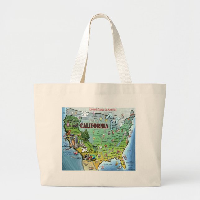 Bolsa Tote Grande Mapa dos EUA na Califórnia (Frente)