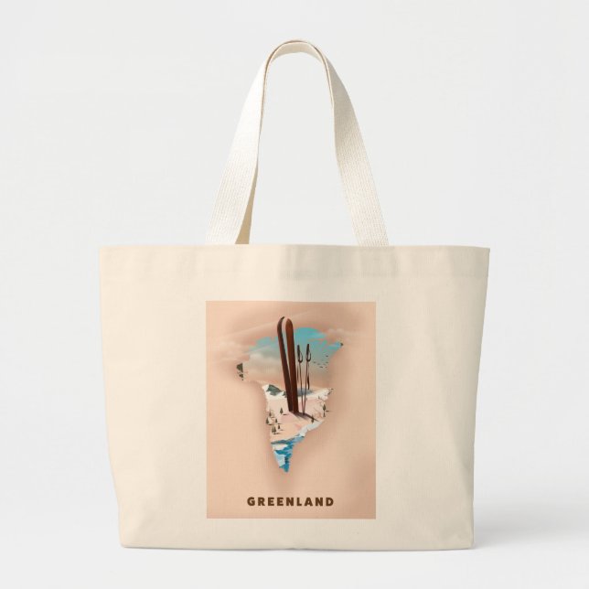 Bolsa Tote Grande Mapa ilustrado da Groenlândia impressão de pôster  (Frente)