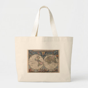 Bolsa Tote Grande Mapa Mundial Antiquado: Arte Cartográfica Históric