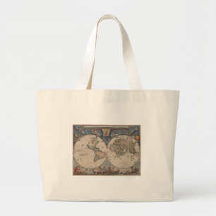 Bolsa Tote Grande Mapa Mundial Antiquado: Arte Cartográfica Históric