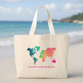 Bolsa Tote Grande Mapa Mundial Colorido Personalizado Férias em Famí