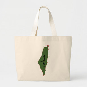 Bolsa Tote Grande mapa palestino com palavra palestina em árabe