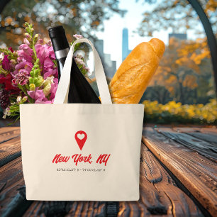 Bolsa Tote Grande Marcador de Mapa de Coração Personalizado Nome da 