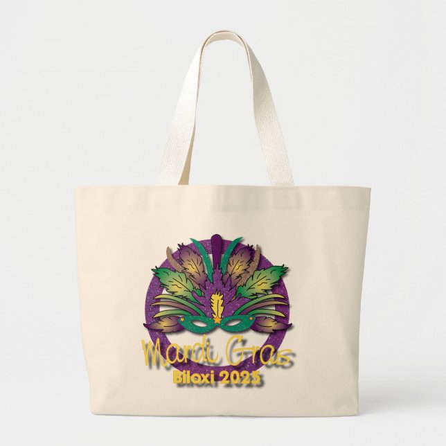 Bolsa Tote Grande Mardi Gras Mask Bag 2025 - Biloxi, MS (Frente)