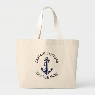 Bolsa Tote Grande Marinho de Âncora Náutica do Boat do Capitão Perso