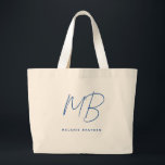 Bolsa Tote Grande Marinho Simples - Mínimo Azul - Nome de Dois Monog<br><div class="desc">Simples Marinho Minimalista Azul Dois Monogramas Nome tote saco perfeito para chefes,  consultores,  profissionais ou empresários.</div>