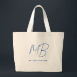 Bolsa Tote Grande Marinho Simples - Mínimo Azul - Nome de Dois Monog<br><div class="desc">Simples Marinho Minimalista Azul Dois Monogramas Nome tote saco perfeito para chefes,  consultores,  profissionais ou empresários.</div>