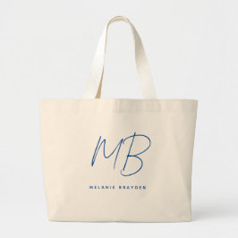 Bolsa Tote Grande Marinho Simples - Mínimo Azul - Nome de Dois Monog