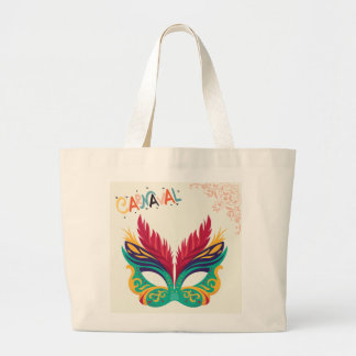 Bolsa Tote Grande Máscara Colorida de Carnaval – Desenho Festivo de 