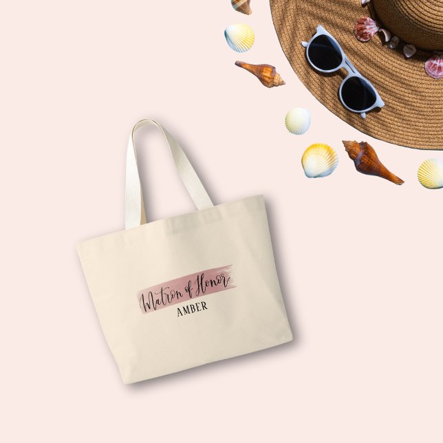 Bolsa Tote Grande Matron De Honra Elegante Script Tote Bag (Matron of Honor Tote Bag | Custom Bridal Party Gift with Name | Beach-ready Wedding Weekend Tote)