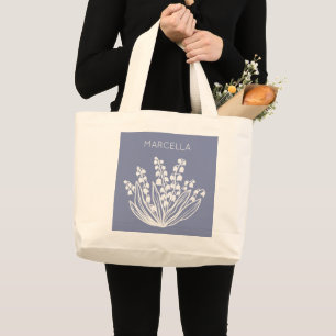 Bolsa Tote Grande May Lily do Vale Floral Buquê Custom Name
