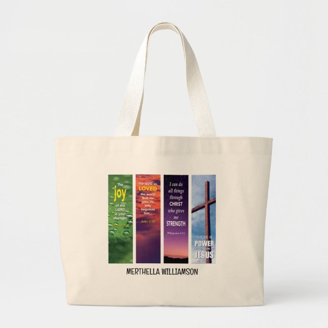 Bolsa Tote Grande MEDITAÇÃO À BÍBLIA De Nome Personalizado Cristão (Frente)