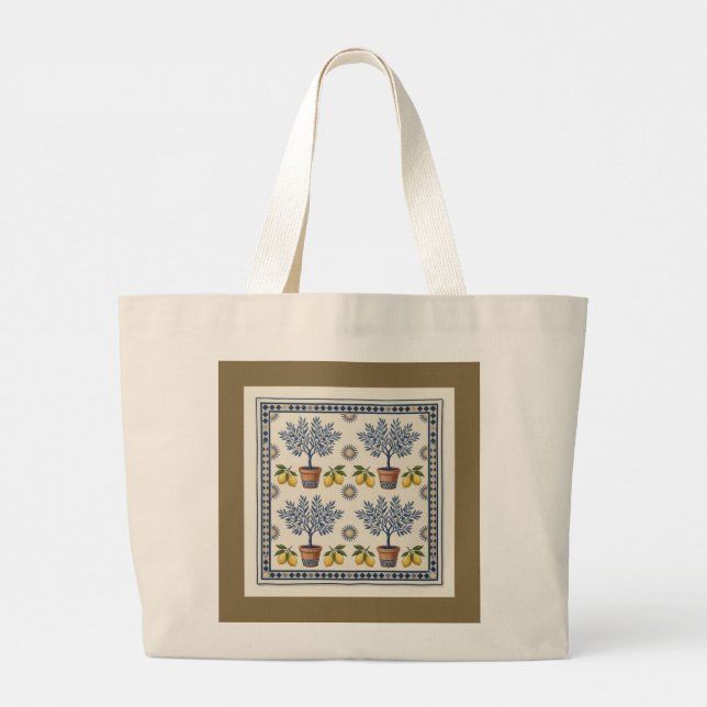 Bolsa Tote Grande Mediterranean Topiary Tree Pattern Elegant Tote Ba (Verso)