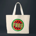 Bolsa Tote Grande Melancia da Palestina livre<br><div class="desc">Após a guerra de seis dias em 1967, o governo israelita proibiu a bandeira palestiniana. A melancia tomou seu lugar por compartilhar as cores da bandeira: vermelha, preta, branca e verde. a fruta pode ser vista dos muros de pedra de Gaza às galerias de Ramallah, apontando a história política da...</div>