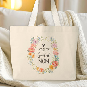 Bolsa Tote Grande Melhor Mãe do Mundo Citação Personalizada Colorida