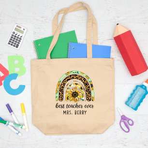 Bolsa Tote Grande Melhor Professora Nunca Arco-Íris Sunflower