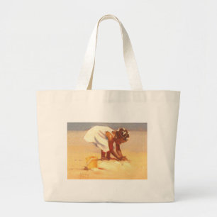 Bolsa Tote Grande Menina bonita brincando de areia