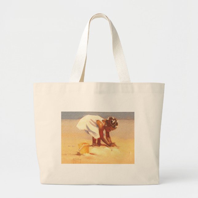 Bolsa Tote Grande Menina bonita brincando de areia (Frente)