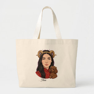 Bolsa Tote Grande Menina de Áries com Poodle – Horóscopo Zodiacal