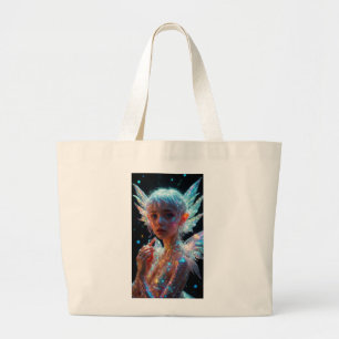 Bolsa Tote Grande Menina Fada Mágica com Asas Brilhantes Arte de Fan