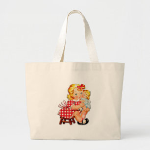 Bolsa Tote Grande Menina retro vintage boneca criança