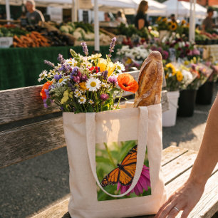 Bolsa Tote Grande Mercado de Borboletas e Flores Caprichosas