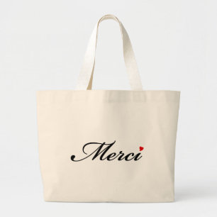 Bolsa Tote Grande Merci, arte francesa com coração vermelho