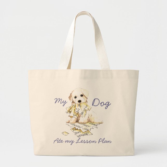 Bolsa Tote Grande Meu Bichon Frise Comeu Meu Plano De Lição Grande S (Frente)