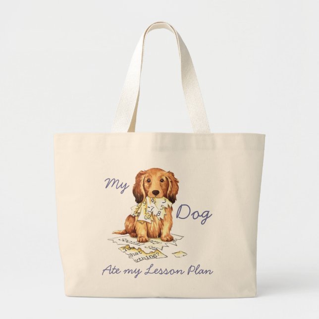 Bolsa Tote Grande Meu Longo Dachshund Ate Meu Plano De Lição (Frente)